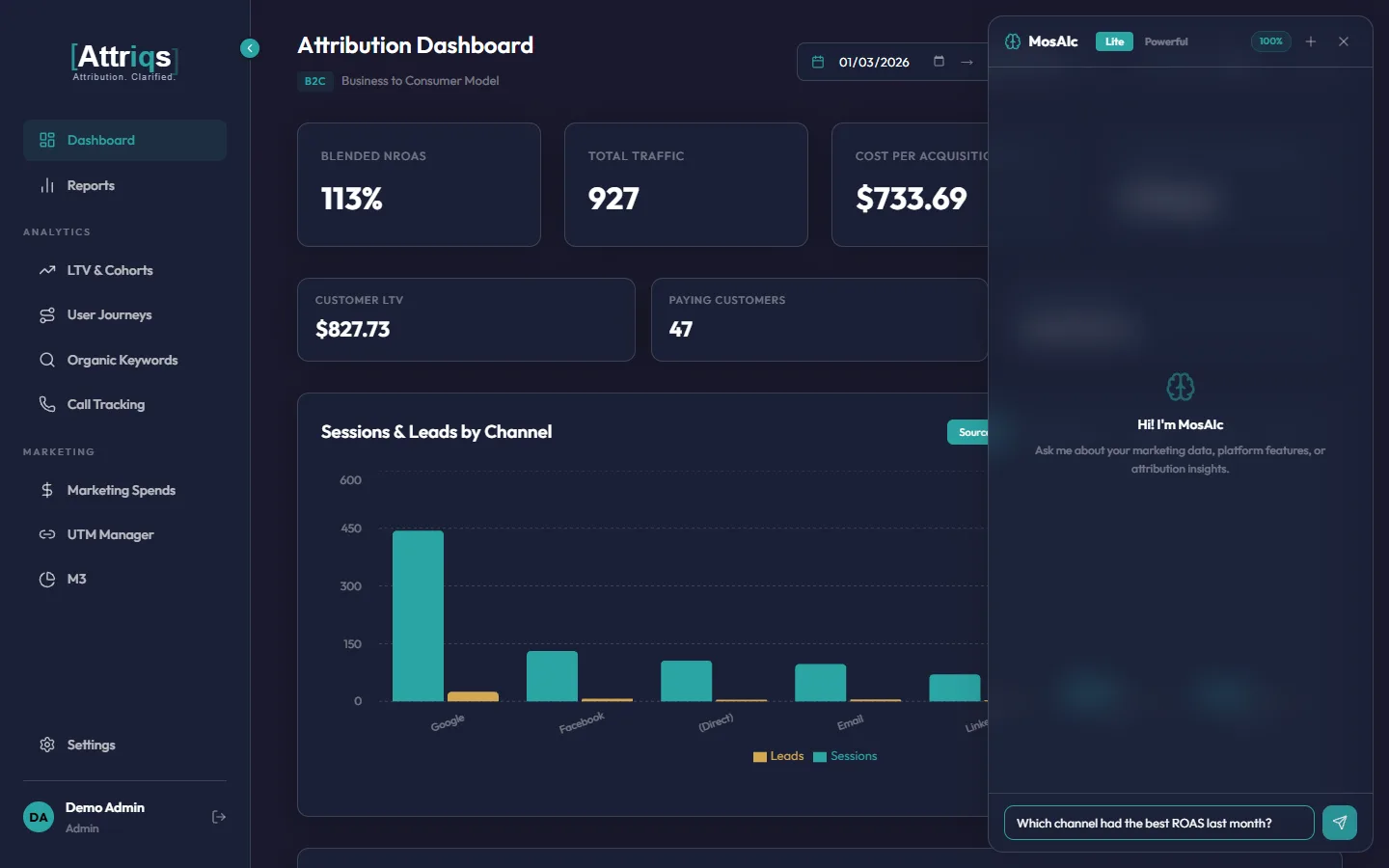 MosAIc AI Chat assistant providing data-backed attribution insights in plain language